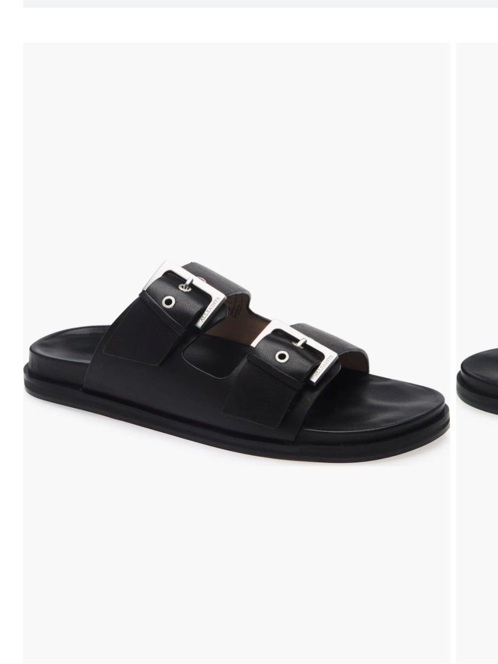 All Saints “Mia” black double strap slide sandal. Size 38
